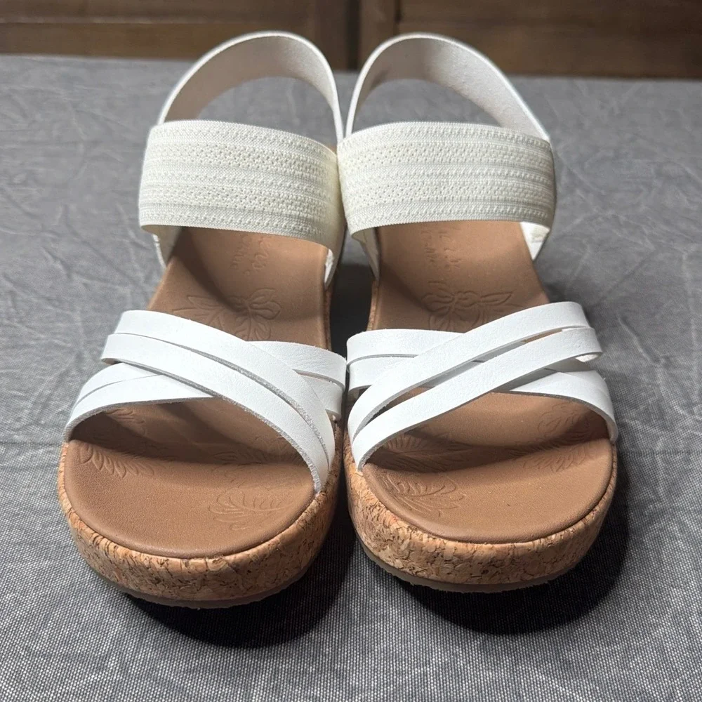 Skechers Sandals Womens 8.5 Cali Beverlee Tiger Posse White Wide Wedge NEW